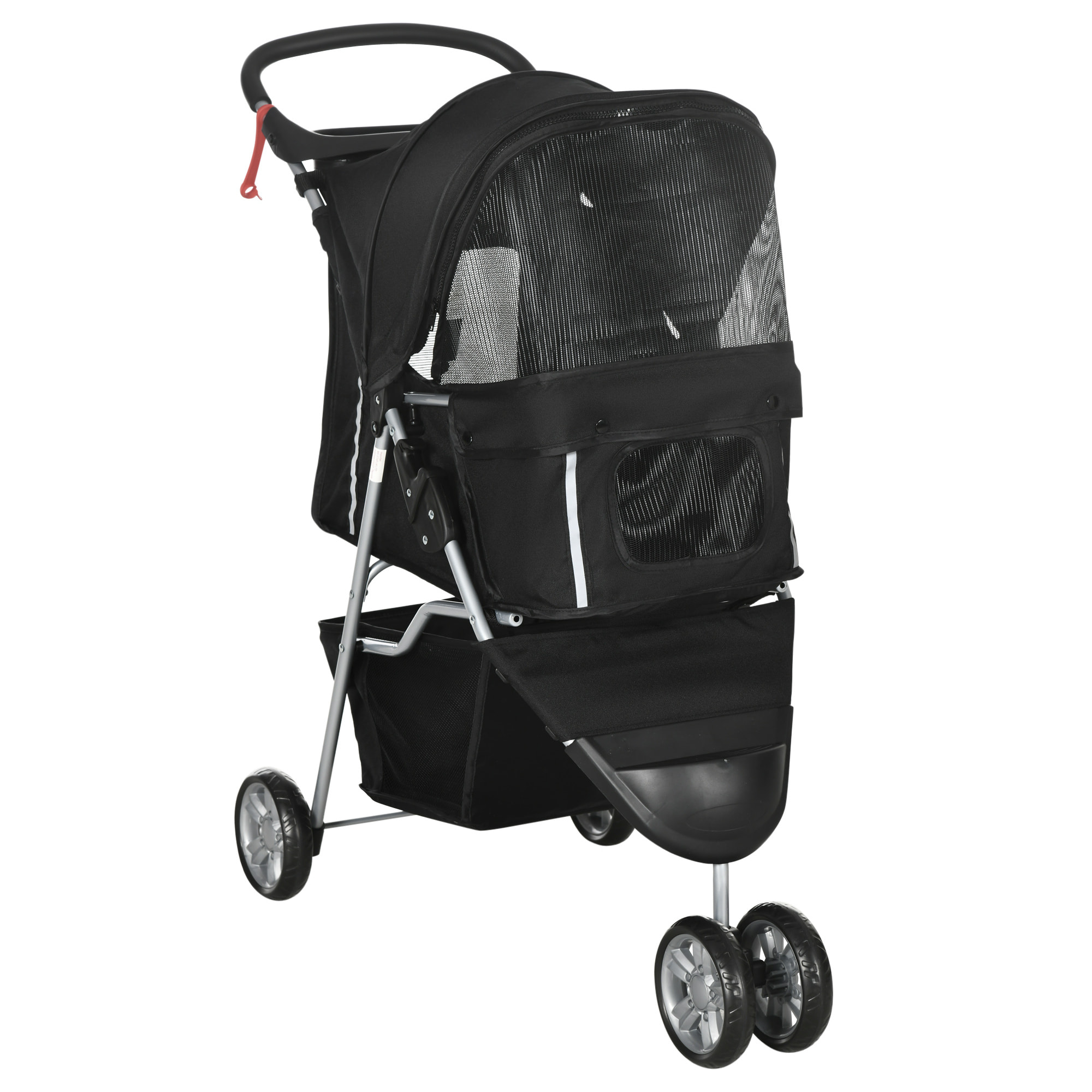 Carrito para Perros Plegable Cochecito para Mascotas Carrito para Perros Pequeños con Cesta de Almacenaje Ventanas de Malla y 2 Ruedas Universales 75x45x97 cm Negro