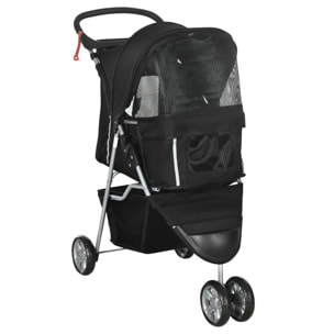 Carrito para Perros Plegable Cochecito para Mascotas Carrito para Perros Pequeños con Cesta de Almacenaje Ventanas de Malla y 2 Ruedas Universales 75x45x97 cm Negro