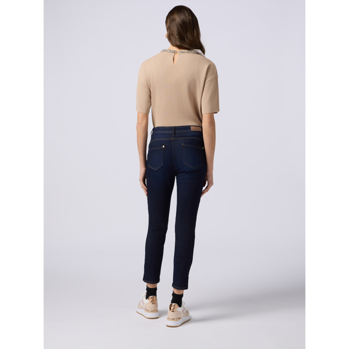 Oltre - Jeans skinny blu rinse con bottoni sul fondo gamba - Blu