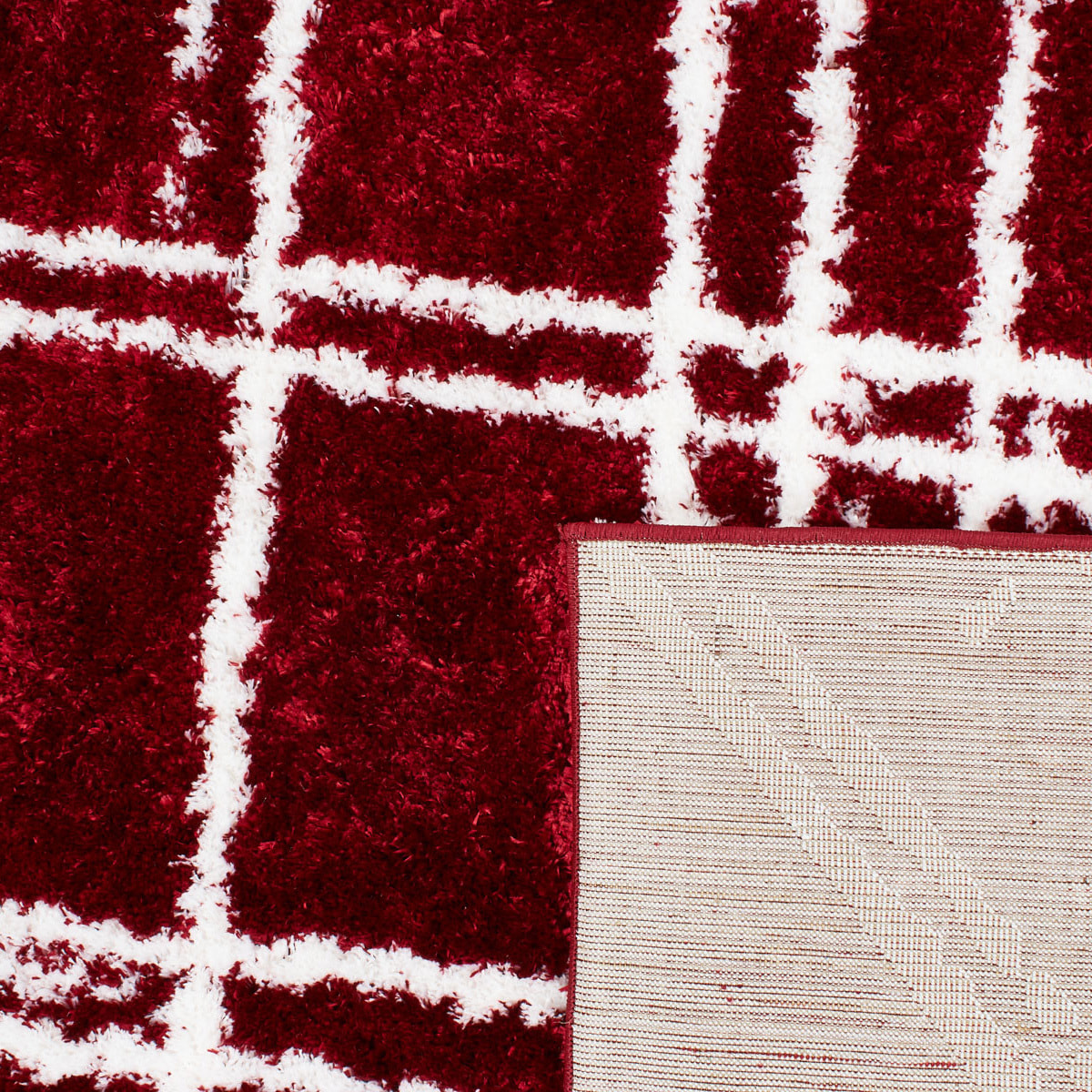 Oslo - tapis de salon à poils longs linéaires rouge