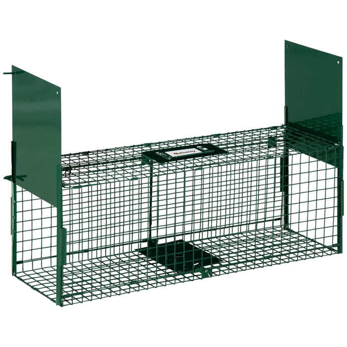 Piège de capture pour petits animaux type lapin rat - 2 entrées + poignée - dim. 80L x 25l x 30H cm - métal vert