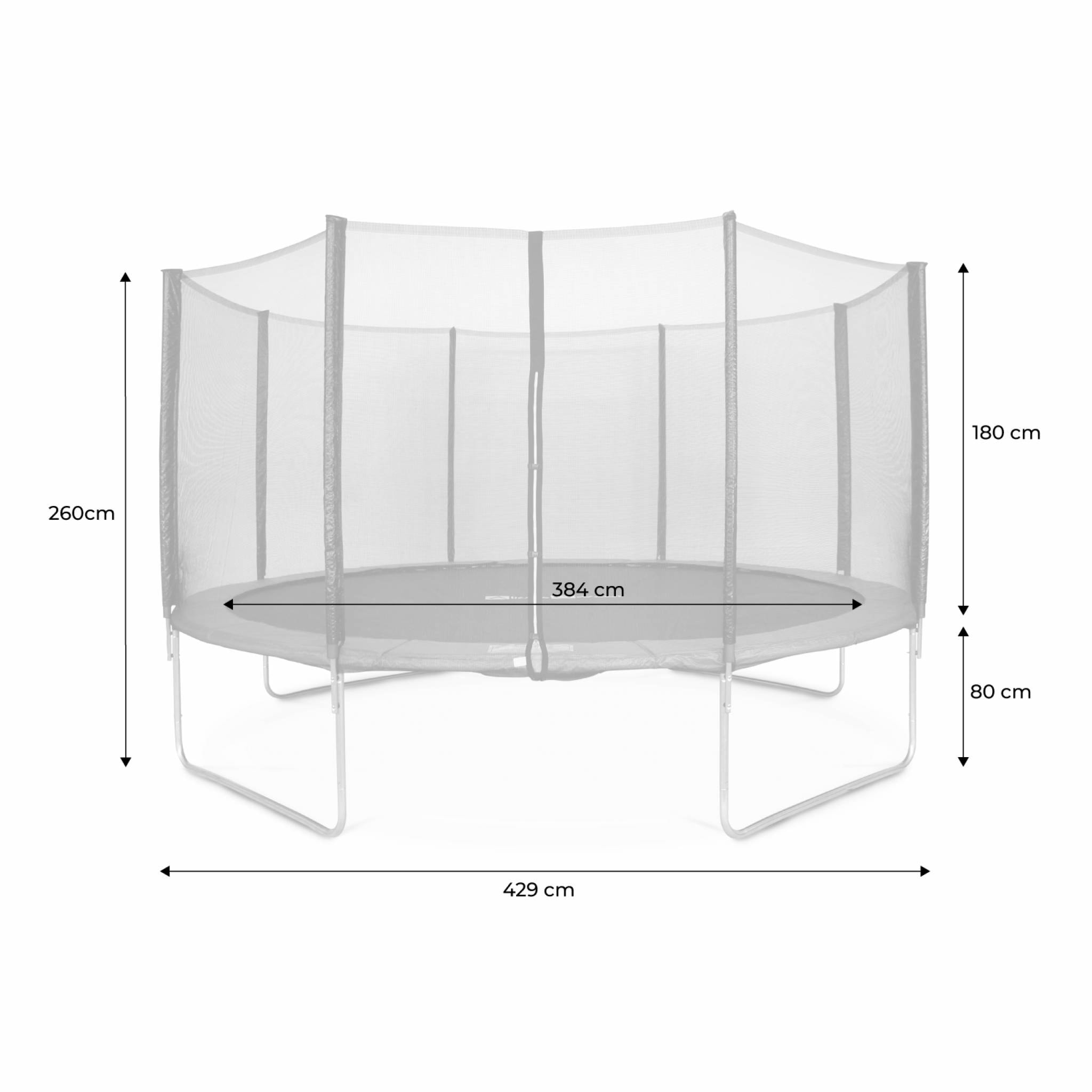 Trampoline 430cm gris avec filet de protection.  échelle. bâche. filet pour chaussures. kit d'ancrage - Vénus XXL- Trampoline de jardin 430 cm 4m| Qualité PRO|Normes EU