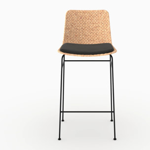 Lot de 2 chaises pour îlot central 66 cm en matière naturelle et noir - Faro