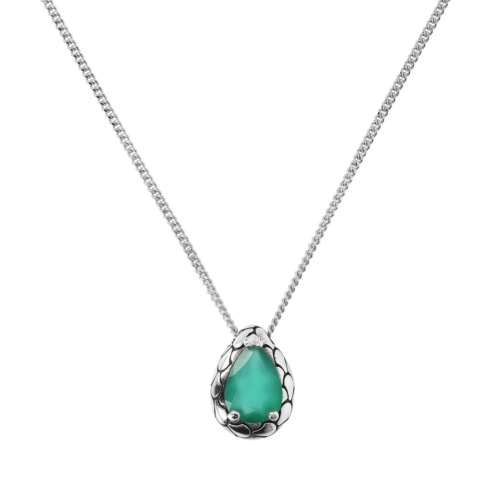 Collana con Catena Ritorta e Pendente a Goccia in Pietra Naturale Granato Rosso