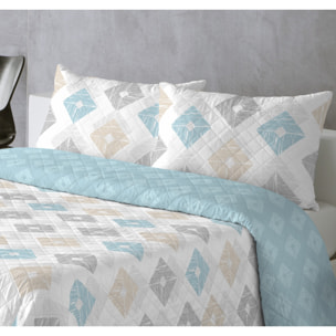 COLCHA ESTAMPADA REVERSIBLE ROMBOS AZUL