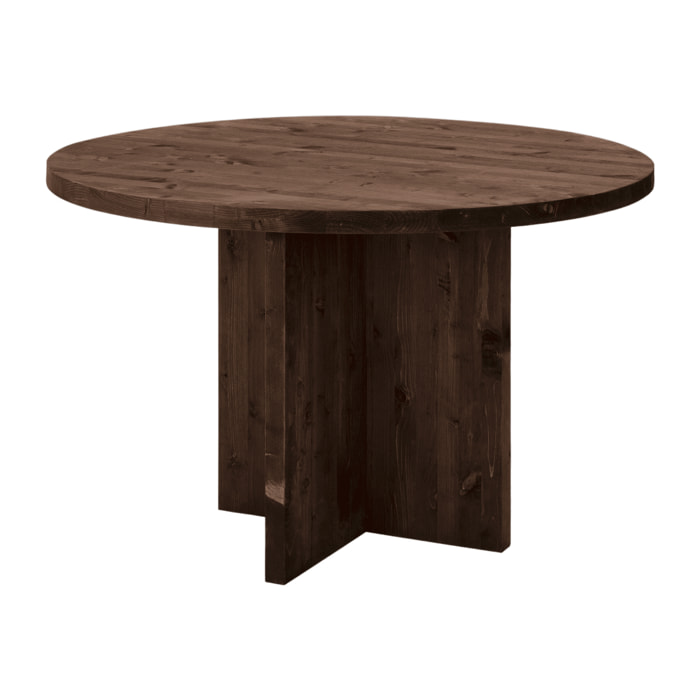 Mesa de comedor redonda de madera maciza en tono nogal de Ø110 Alto: 75 Largo: 110 Ancho: 110