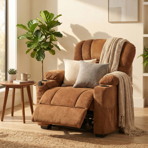 Sillón Relax Reclinable Eléctrico, Sillón Reclinable Silencioso de Terciopelo con Función Memoria, Reposapiés, Mando a Distancia, Bolsillos, Puerto USB, Portavasos, Respaldo Concha