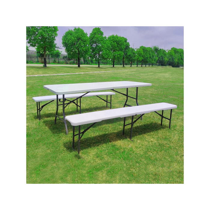 Ensemble Table de jardin pliante + 2 Bancs pliants " Foldy" - Blanc