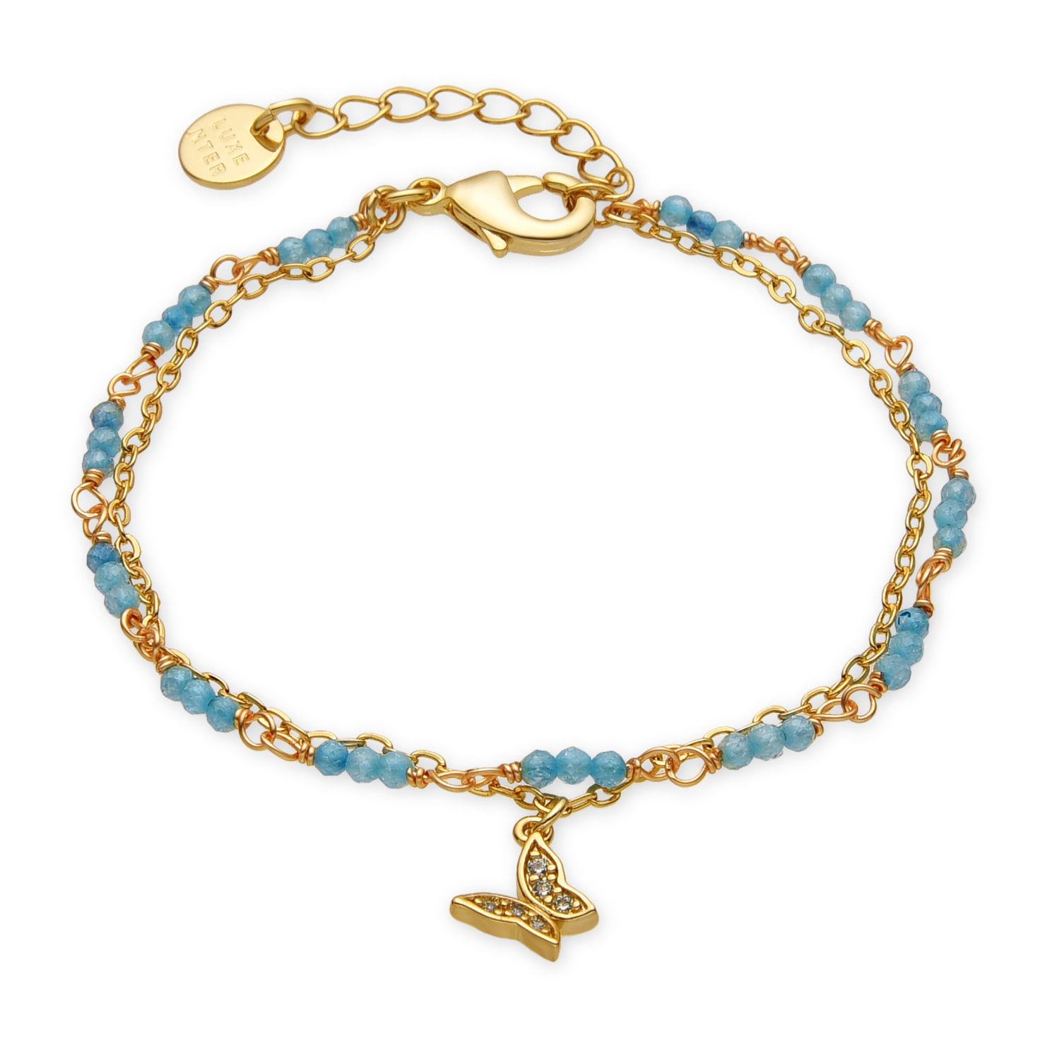 Pulsera con Cristal Azul acabado oro 18k