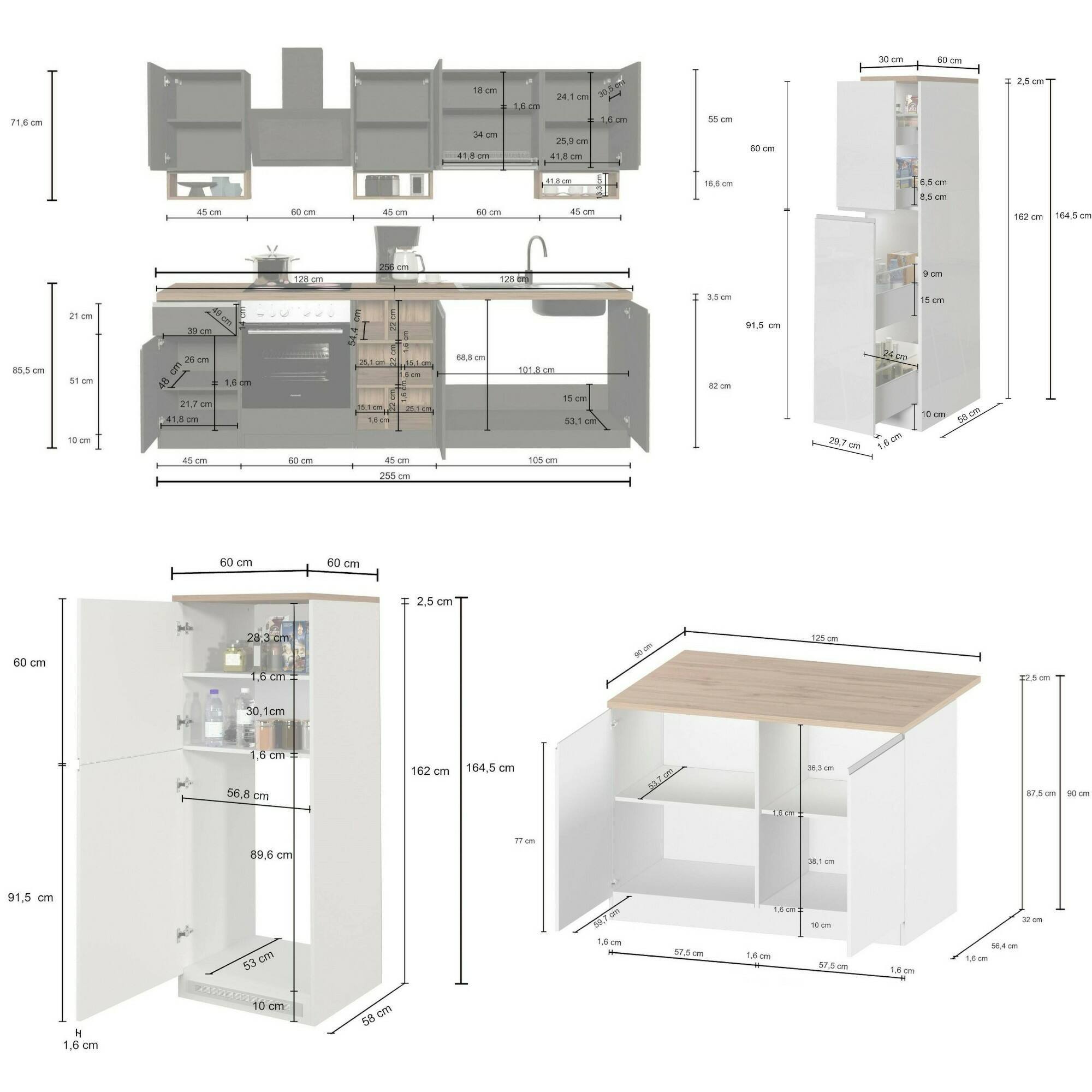 Cucina completa Dancelott, Set da cucina modulabile, Cucina componibile con più elementi, 100% Made in Italy, Antracite e Ardesia