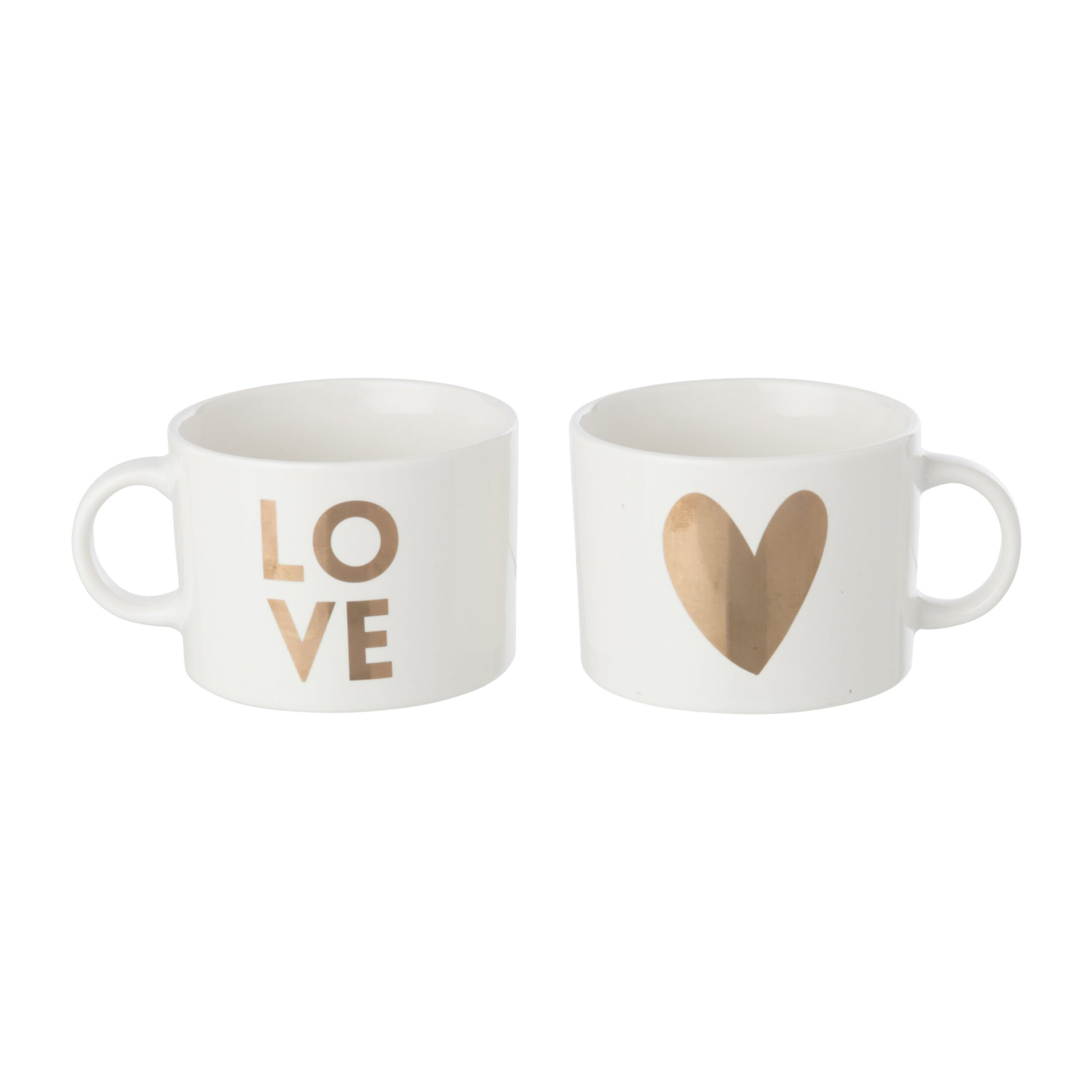 J-Line assortiment de 2 mugs Love/Coeur - porcelaine - blanc/doré
