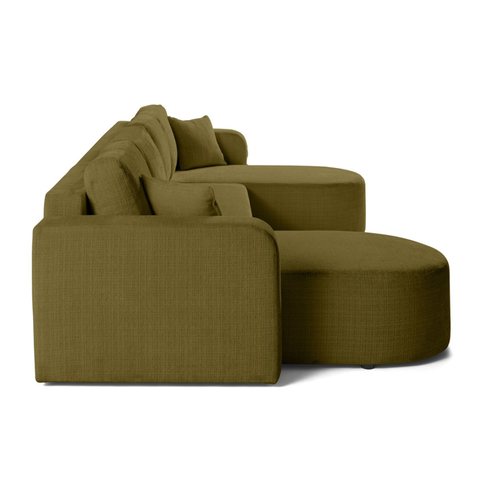 Miro - canapé panoramique en U 7 places - convertible avec coffre - en velours texturé - Vert Olive