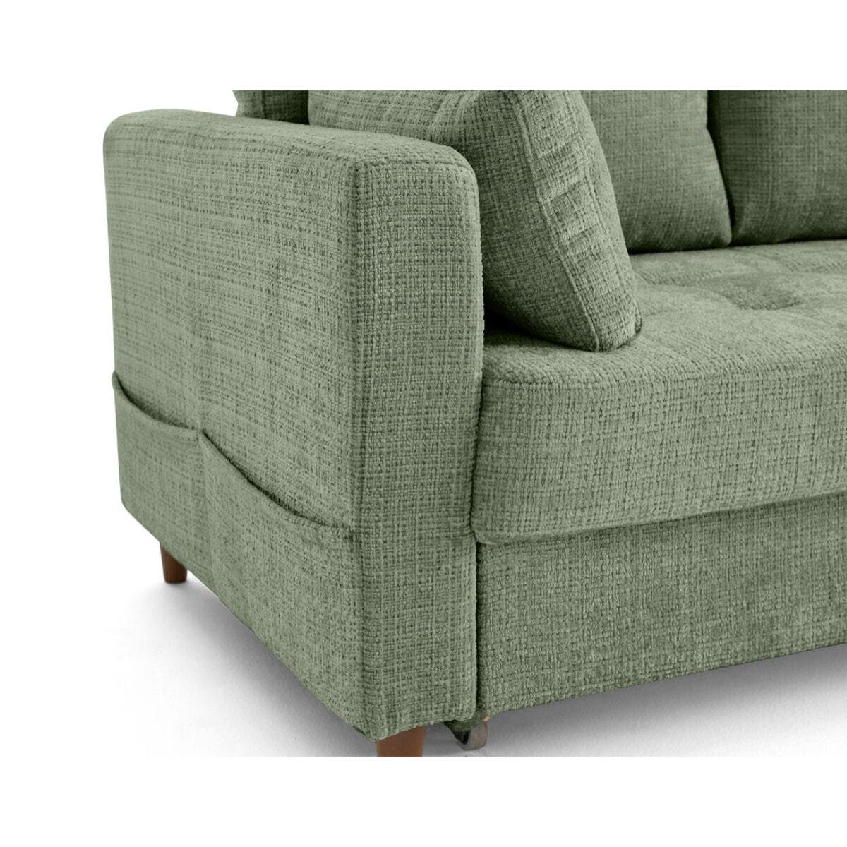 Anna - canapé droit 3 places convertible avec poche en velours texturé - Vert sauge