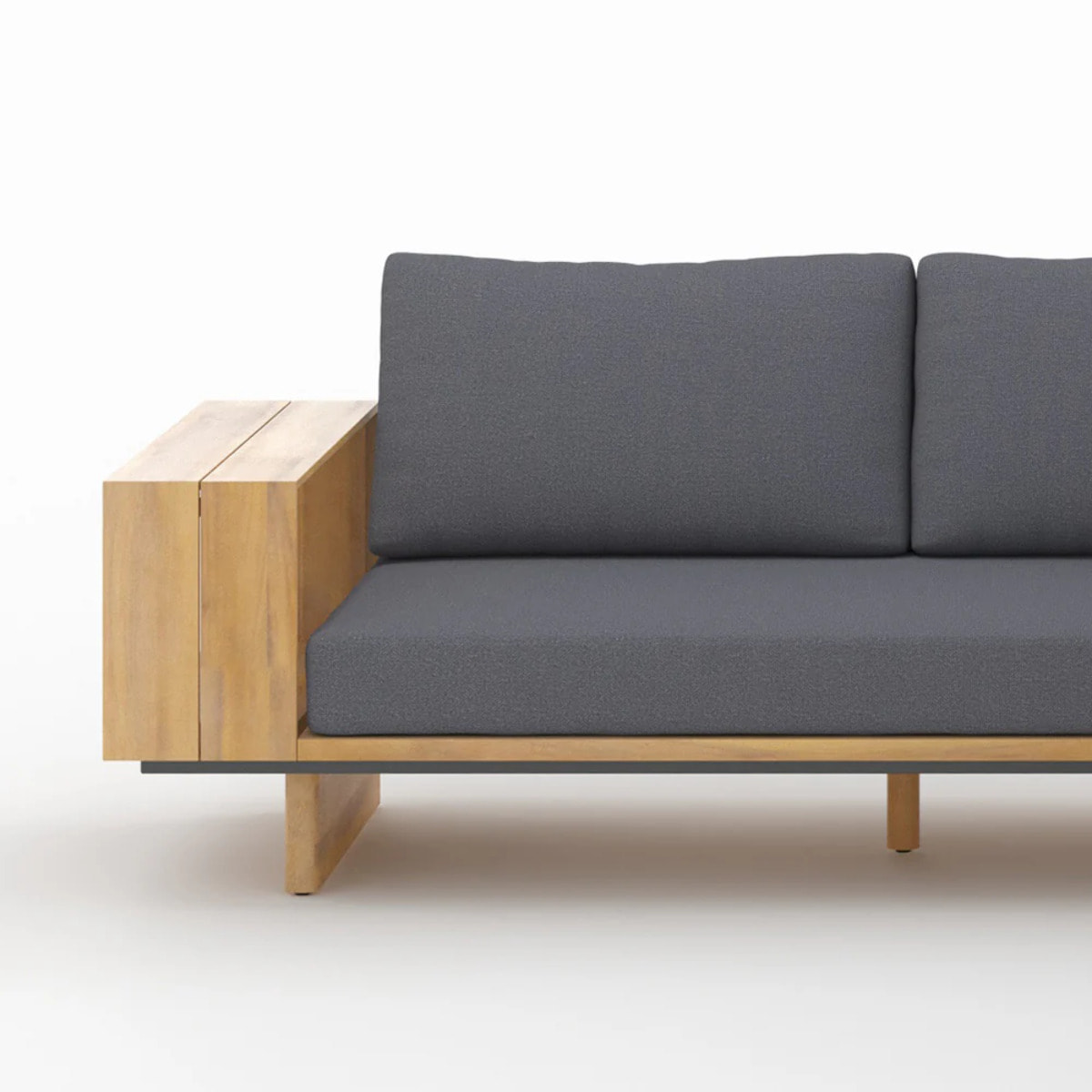 Canapé d'angle de jardin en bois et tissu gris 4 places - Seya