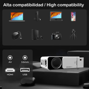 Videoproiettore LED T500 Wifi, con Airplay e Miracast. Supporta Full HD1080, da 30 a 170 pollici, altoparlante e controller.