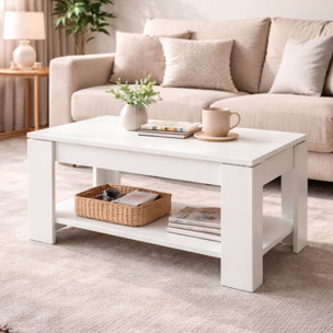 Tavolino Da Caffè Sollevabile Tavolo Da Salotto Rialzabile Salvaspazio Per Mangiare O Lavorare Dal Divano Con Piano Rialzabile 102 x 50 x 43 Cm Bianco