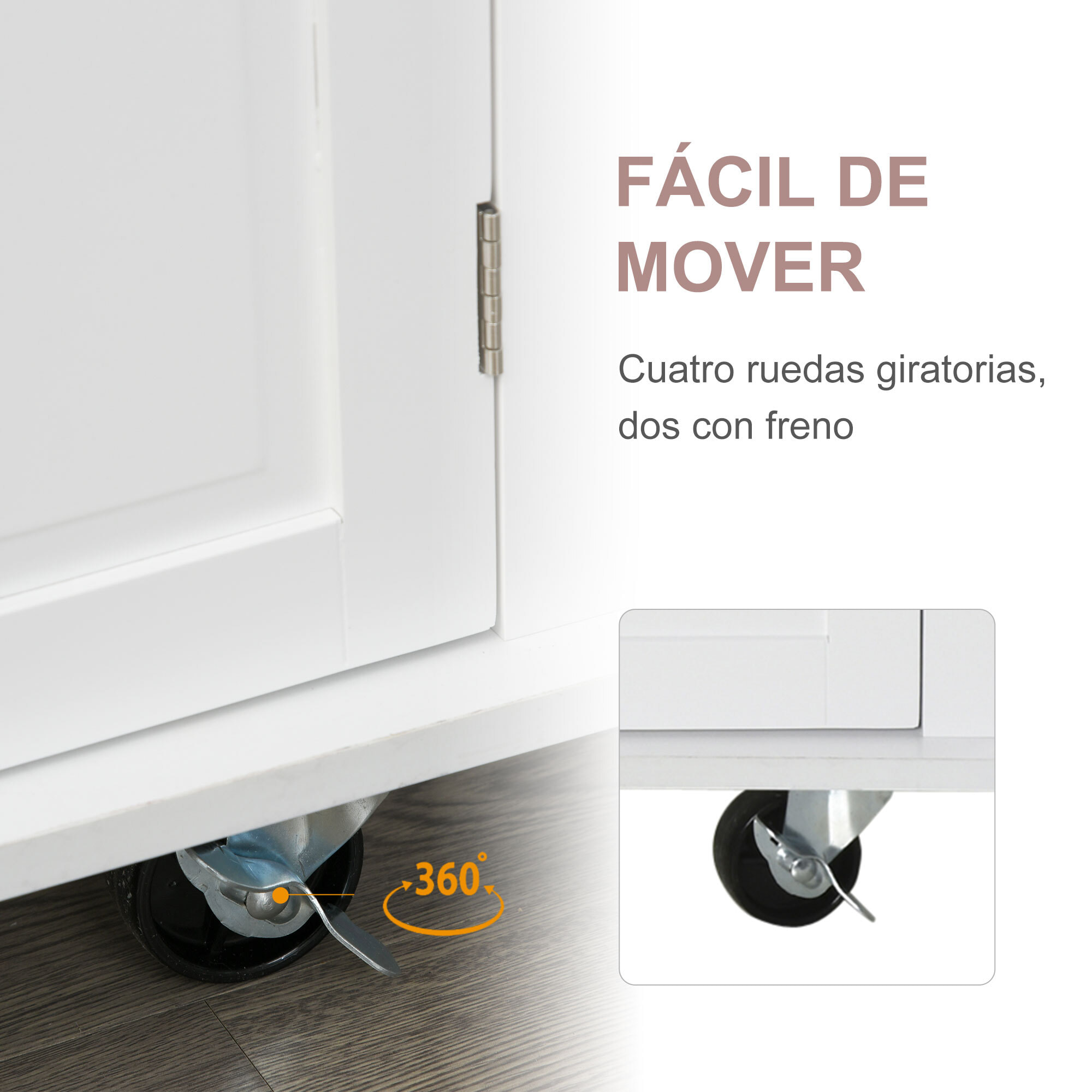 Isla de Cocina con Ruedas 2 Cajones 4 Puertas Especiero y Barra 111x44,5x82,5 cm
