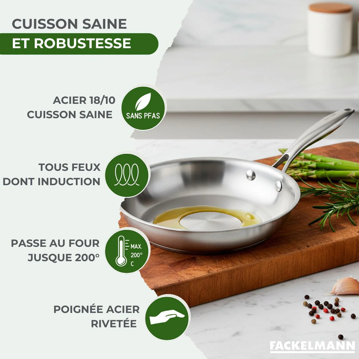 2 poêles 24 cm et 26 cm inox 18/10 Triply Fackelmann Vita3