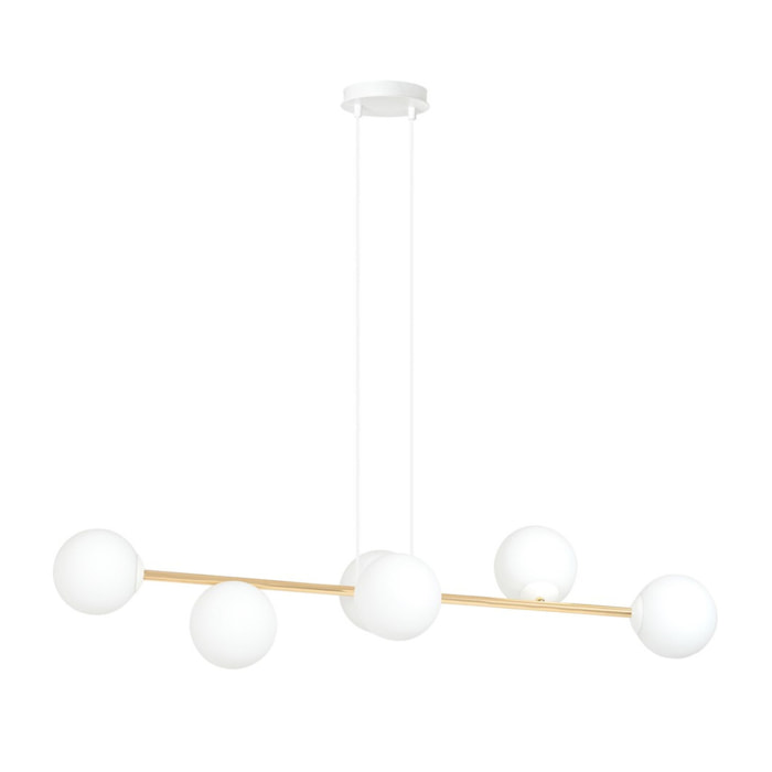 Lampada a sospensione Gravity in acciaio oro e vetro bianco