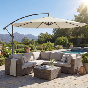 Parasol Excéntrico, Ø300 cm, Sombrilla de Jardín con Base Cruzada, Toldo Ajustable, Manivela, 8 Barras, UPF30+, para Terraza, Patio, Exterior, Blanco Crema