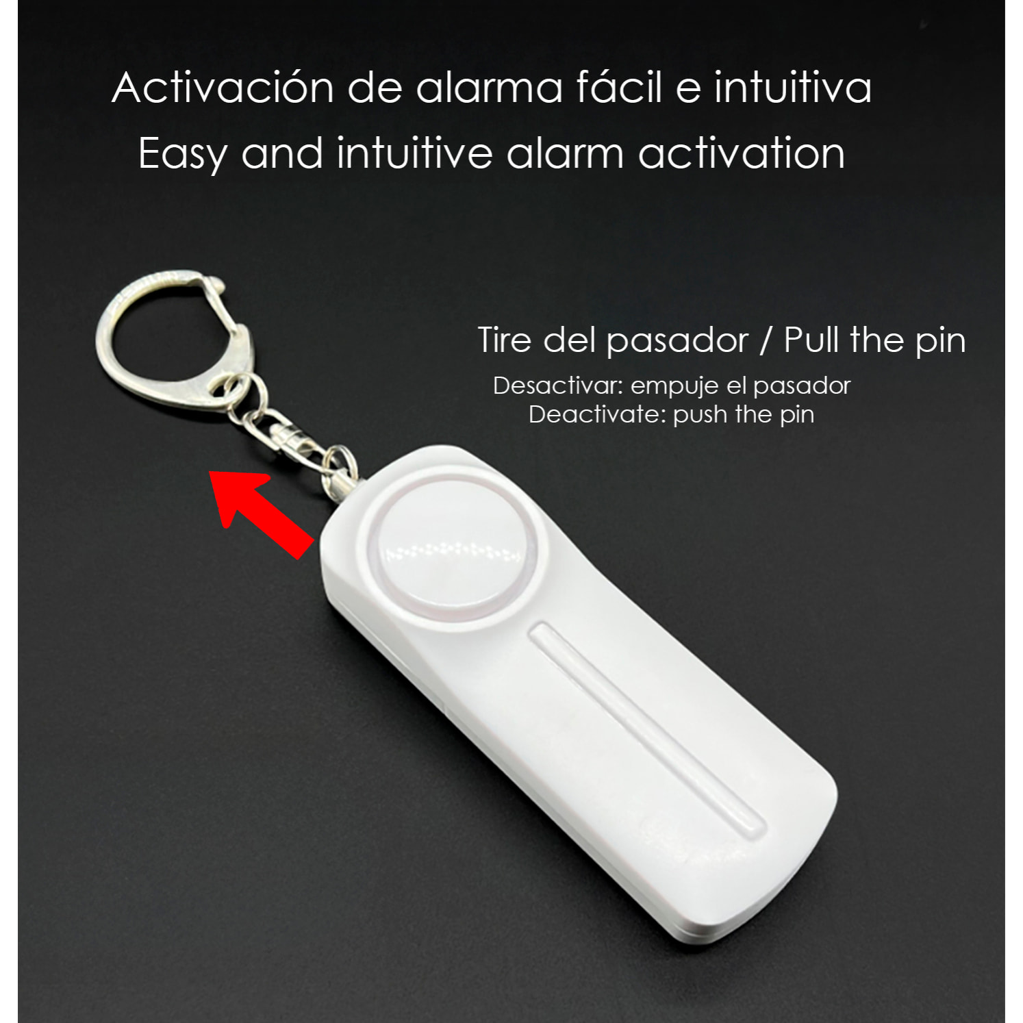 Allerta SOS personale con luce LED brillante e suono di 130dB. 2 batterie AAA incluse e attivazione rapida tirando l'anello.