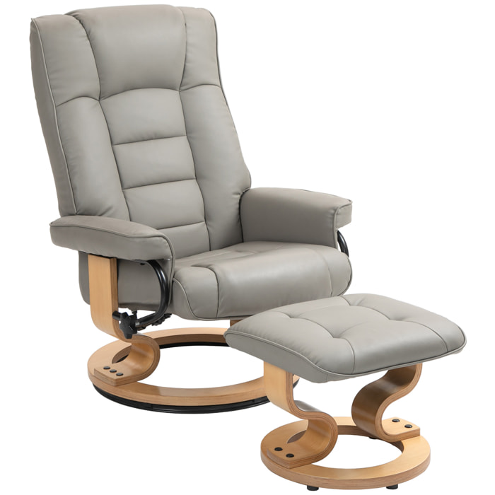 Fauteuil relax inclinable pivotant réglable avec repose-pied bois revêtement synthétique gris