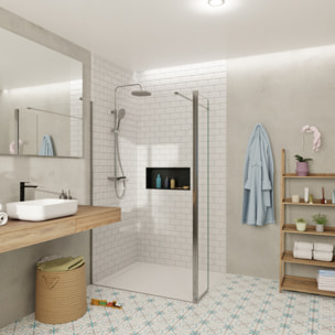 Walk-in 120x200cm Paroi et retour pivotant en verre Crystal Glass® 8 mm anticalcaire , avec bras et profilés chrome brillant