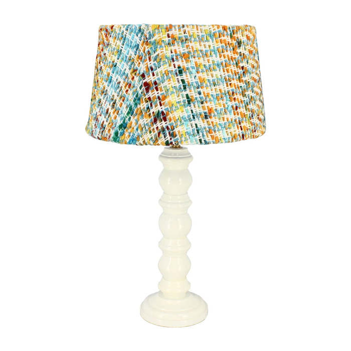 Lampe à poser en bois blanc et abat jour en tissu h39cm ROMY