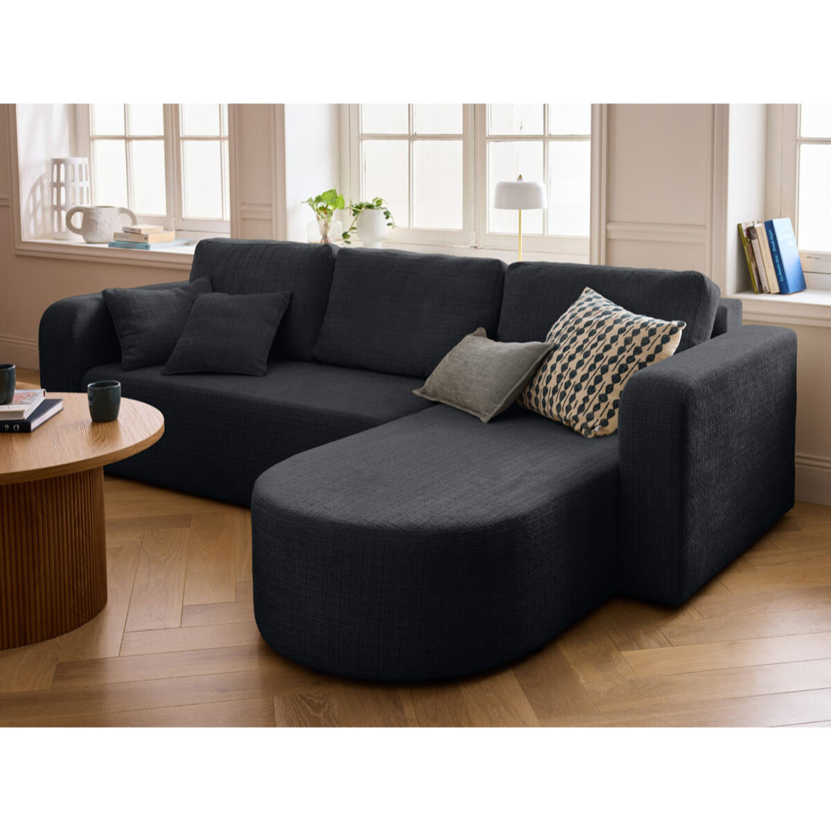 Miro - canapé d'angle réversible - 4 places - convertible avec coffre - en velours texturé - Gris Anthracite