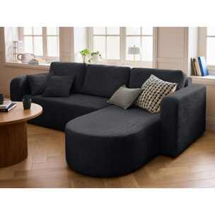 Miro - canapé d'angle réversible - 4 places - convertible avec coffre - en velours texturé - Gris Anthracite