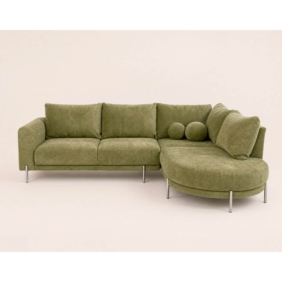 Gabin - Canapé d'angle droit 5 places en velours texturé - Vert Kaki