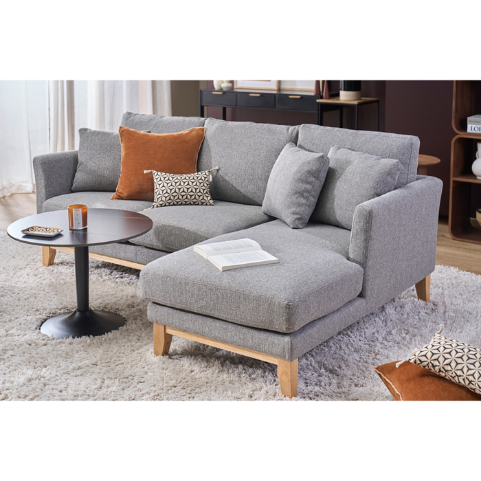 Canapé d'angle droit déhoussable scandinave 4 places en tissu gris clair et bois clair OSLO