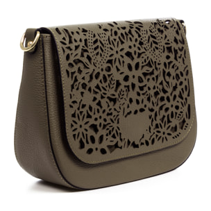 Ari bolso bandolera mujer. Piel auténtica Dollaro con grabado perforado vegetal.