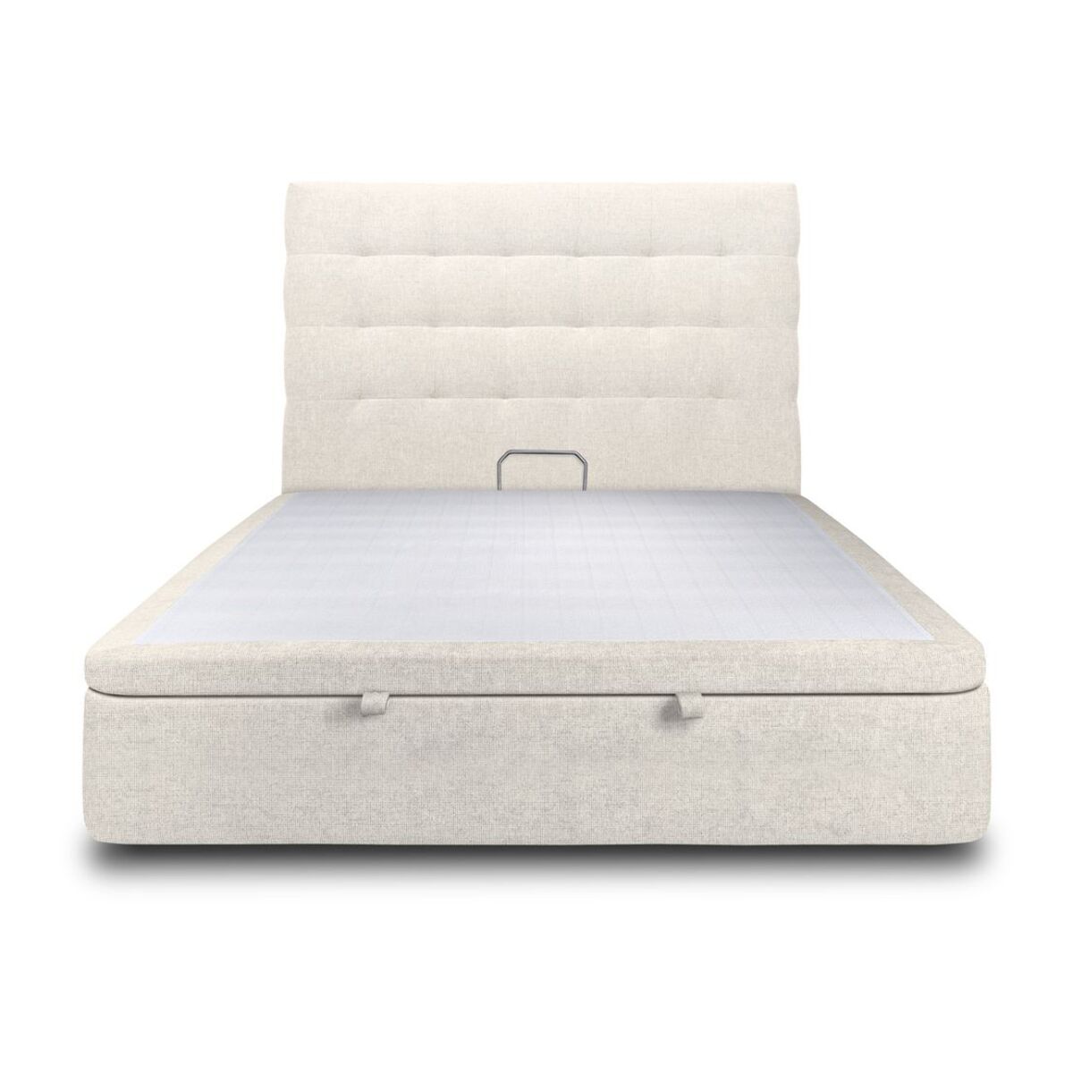 Lit avec sommier et tête de lit capitonnée - Toile nattée - Adapté à tous les matelas, montage rapide - Hauteur Totale : 39cm - Finition soignée