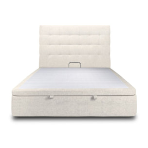Lit avec sommier et tête de lit capitonnée - Toile nattée - Adapté à tous les matelas, montage rapide - Hauteur Totale : 39cm - Finition soignée