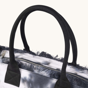 Bolso Shopper de Algodón Efecto Lavado con Flecos SCUBA BLACK AND WHITE SHOPPER