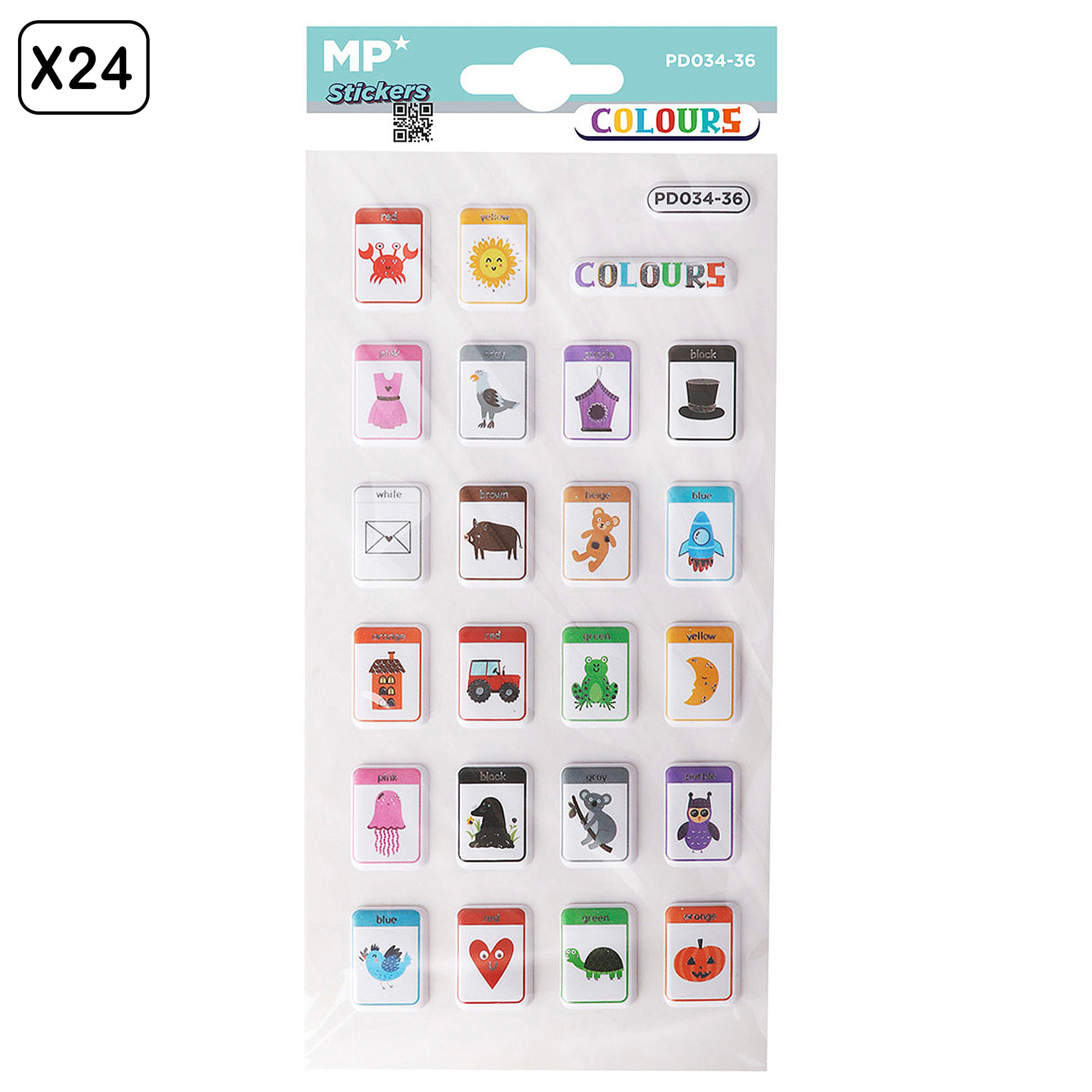 PACK 24 Uds. PEGATINAS STICKERS RELIEVE DISEÑO COLORES