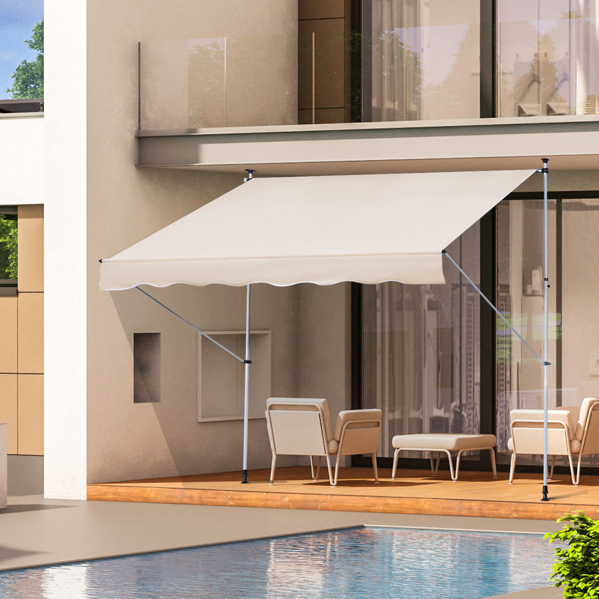 Toldo Manual Retráctil Exterior 400x120x170-280 cm Ajustable con Manivela Beige