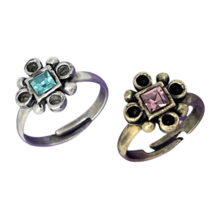 Conjunto de anillos mix cristal SW rosa-azul