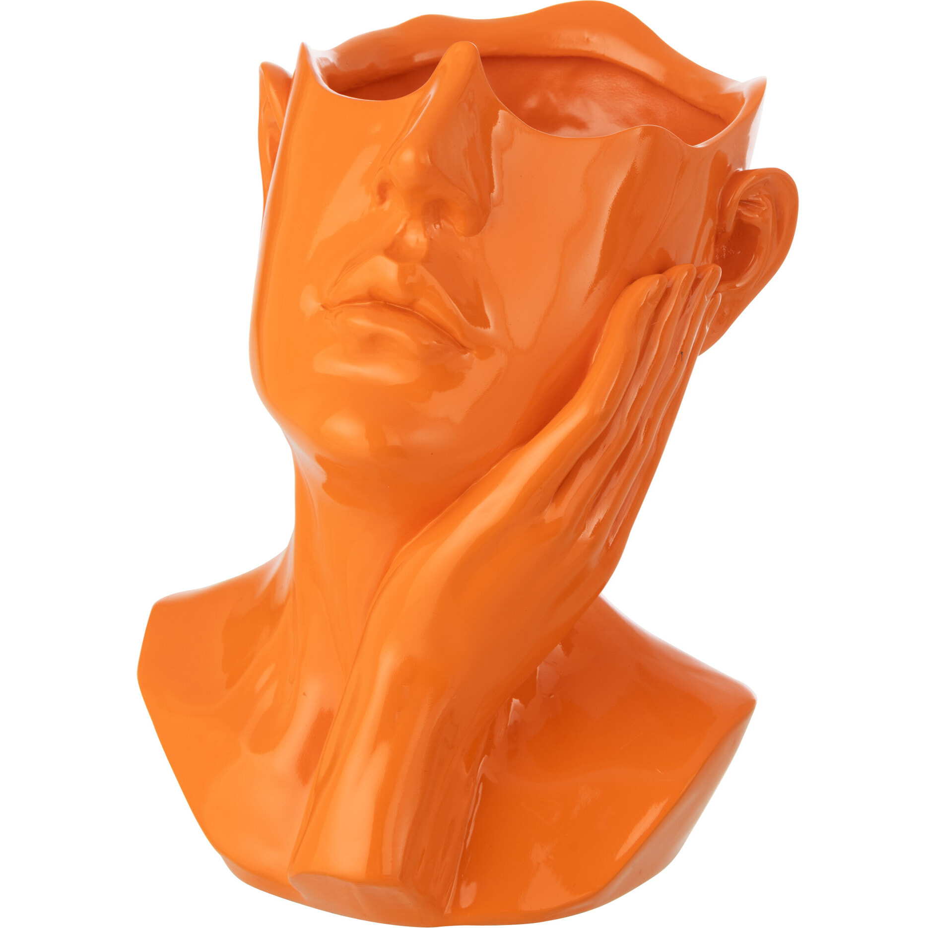 J-Line Cache-Pot Femme - polyrésine - orange foncé