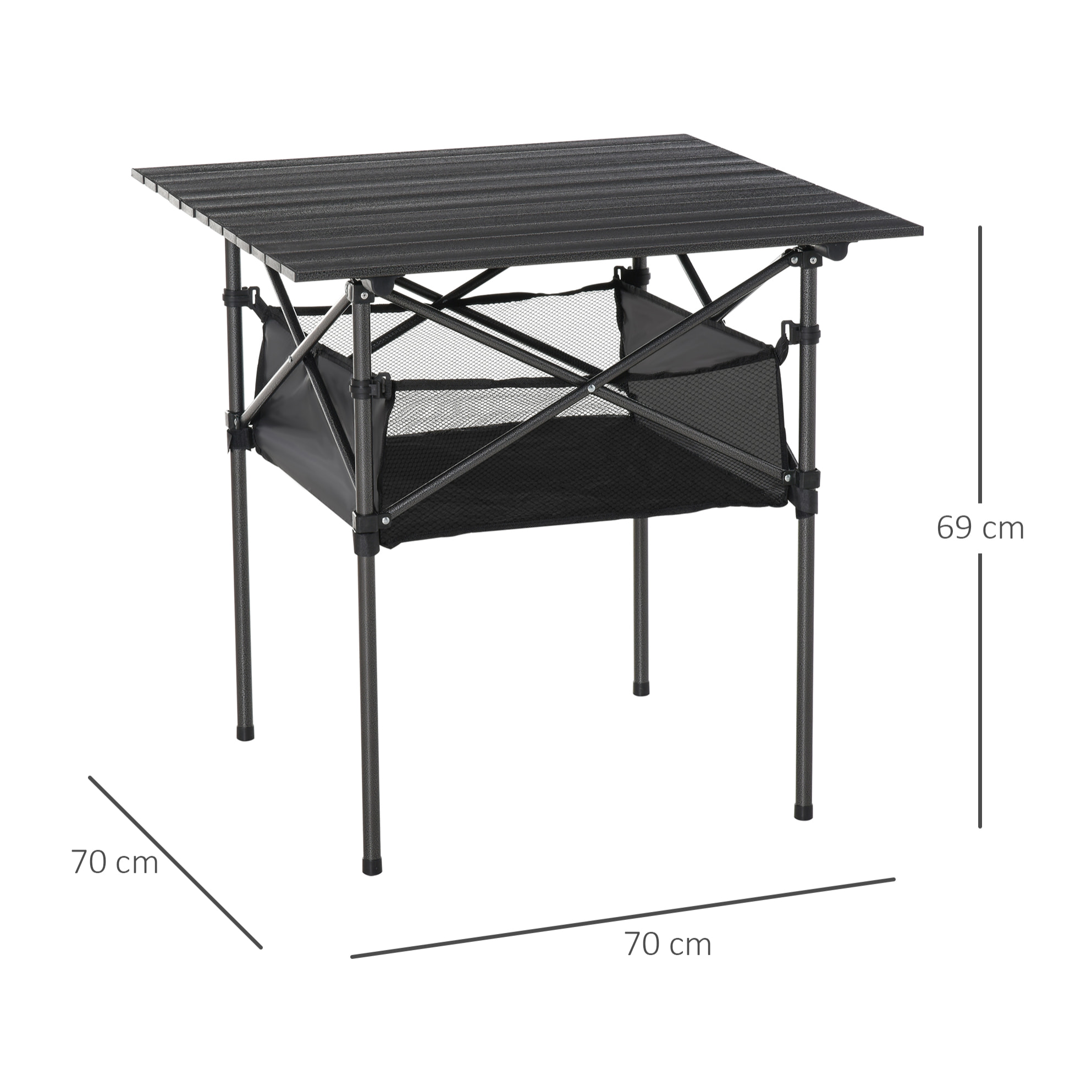 Table pliante table de camping table de jardin filet rangement + sac transport plateau alu. châssis métal époxy noir