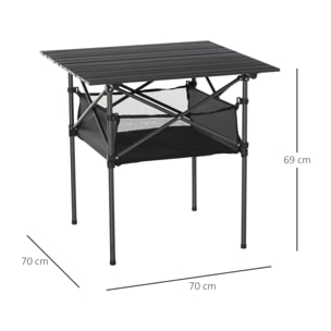 Table pliante table de camping table de jardin filet rangement + sac transport plateau alu. châssis métal époxy noir