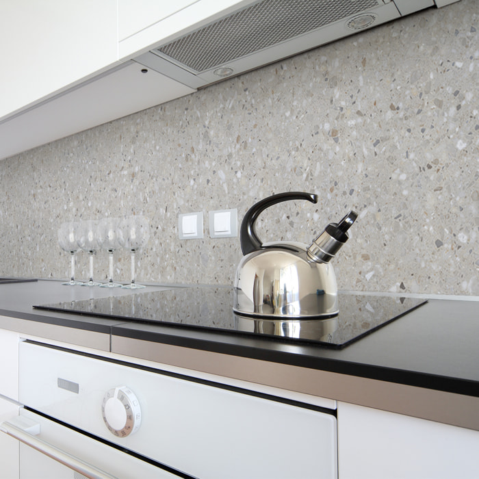 Sticker crédence adhésive - TERRAZZO GRIS BLANC - 60x200cm