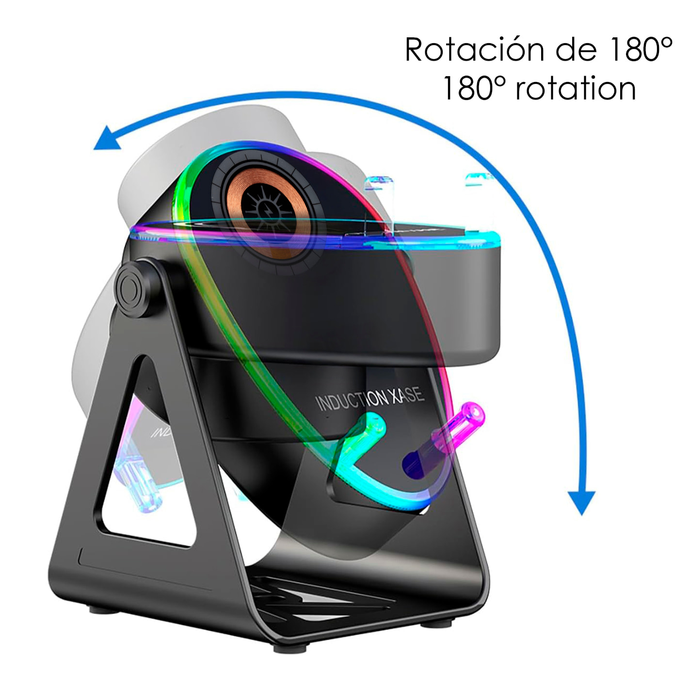Altoparlante H68 con tecnologia di induzione intelligente che amplifica il suono posizionando il mobile sopra. Con Bluetooth, ricarica wireless da 15W e luci LED multicolori.