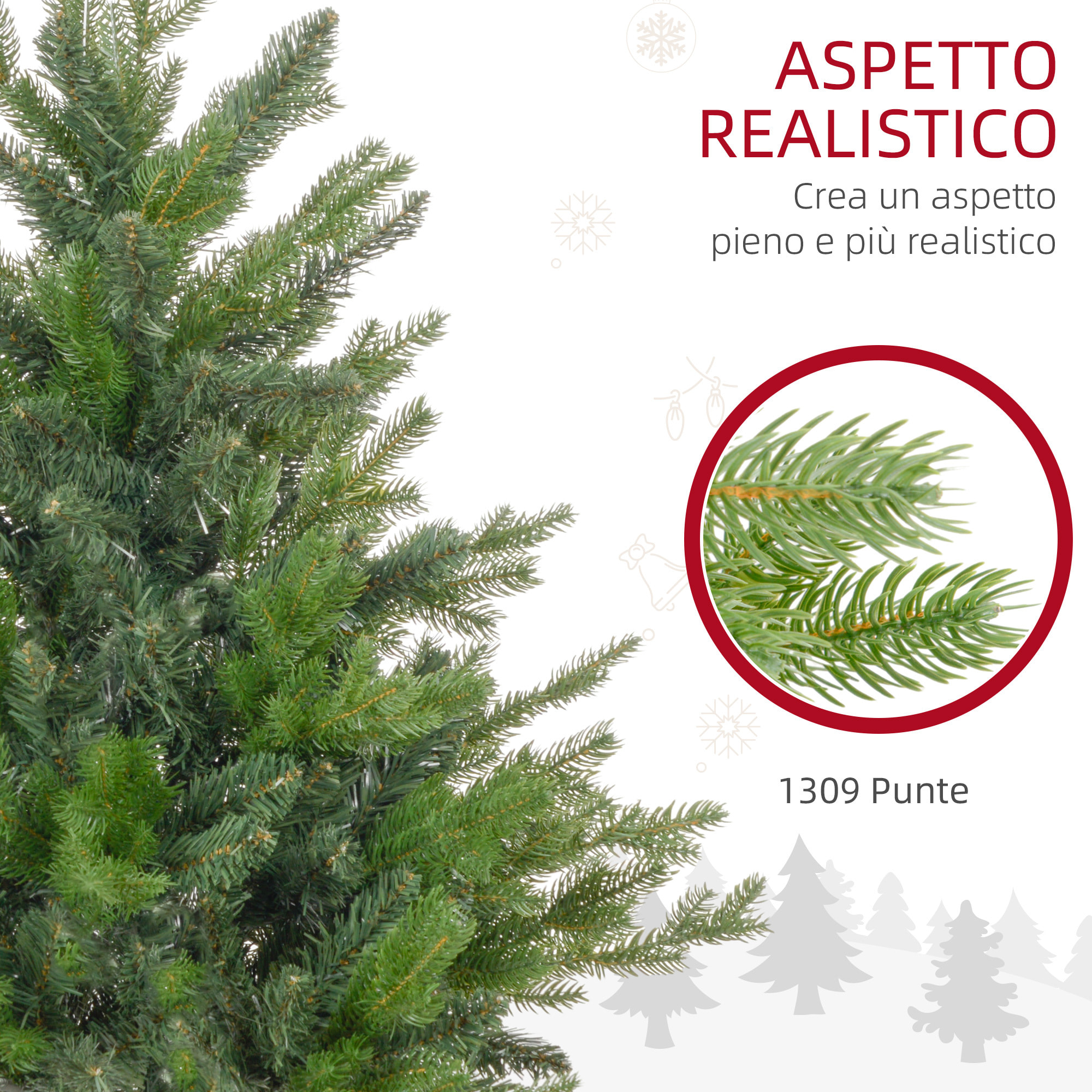 HOMCOM Albero di Natale 150 cm in Plastica Verde con Base in Metallo e 1309 Rami Ignifughi