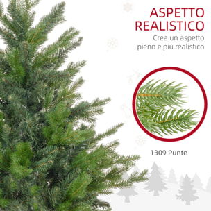 HOMCOM Albero di Natale 150 cm in Plastica Verde con Base in Metallo e 1309 Rami Ignifughi