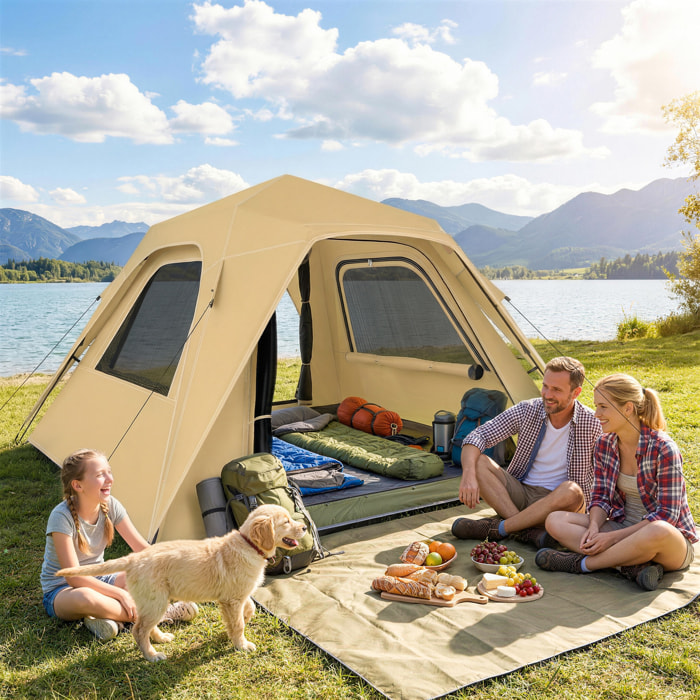 Tienda de Campaña Instantánea, Tienda Pop Up con Ventanas de Malla y Bolsa de Transporte, Impermeable 3000mm y Protección UPF50+, para 2-3 Personas, Caqui