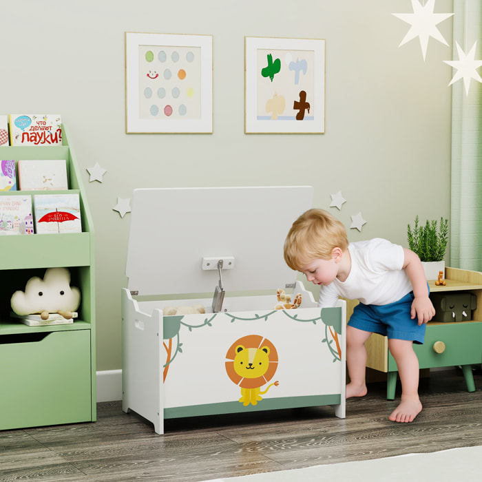Caja de Almacenaje Juguetes, 53L, Baúl Juguetes Infantil, Organizador Juguetes con Tapa Abatible, Pistón de Gas para Niños, Niñas, Libros, Ropa en Guardería, Sala de Juegos, Dormitorio, Verde