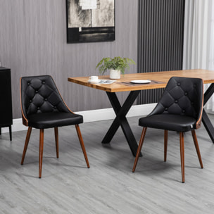 HOMCOM Set de 2 Sillas de Comedor Sillas de Cocina Modernas con Asiento Tapizado en PU y Patas de Madera para Salón Oficina Dormitorio Carga 120 kg 50,5x59x82 cm Negro