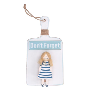 Portamemo in legno con bambina azzurro cm10,5x19,5/27x3